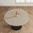 thumbnail image 1 of 47" Round Dining Table for 4-6, Industrial Waveform Metal Base, 350lb Capacity, Scratch-Resistant Top – Kitchen or Dining Room Centerpiece – Black / Grey / Brown, 1 of 9