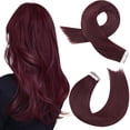 thumbnail image 1 of Moresoo Extensions de Cheveux Rouge Foncé à Bande, Extensions Humaines Bourgogne à Bande, Cheveux Humains Rouges Réels 30g/20 Pcs 10 Pouces, 1 of 9