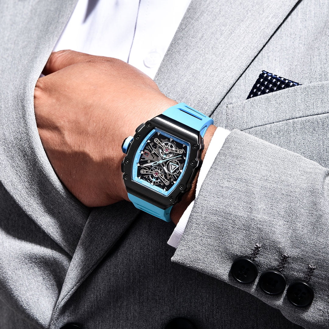PAGANI DESIGN Men's Quartz Watches Chronograph Tonneau Stainless Steel Sports Wrist Watches for Men Synthetic Sapphire Dial Glass