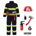 thumbnail image 3 of JCCXIN Toddler Kids Boys Girls Halloween Fireman Outfits Career Role Play Dress-Up Party Clothes Coat And Pants With Accessories Set Trick Or Treat School Carnival Funny Outfit Sets,Red,3-4 Years, 3 of 7