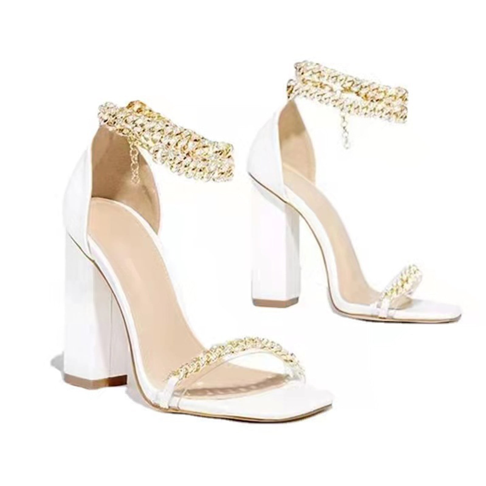 Zpanxa Womens Sandals Womens Shoes Metal Chain Diamond Shiny