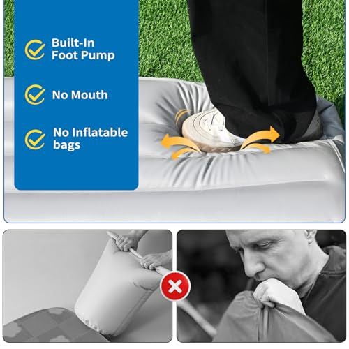 36×27 Inch Inflatable Dog Bed with Removable Oxford Cover, Foot Pump Self-Inflating Waterproof Pet Mat, Anti-Slip Bottom Pressure Relief Foldable Portable Indoor Outdoor Travel Camping Dog Bed