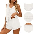 thumbnail image 4 of GUACER Womens Pajama Set Summer V Neck Ruffle Tank Top and Shorts with Pockets 2 Piece Tie Front Loungewear PJs, 4 of 8