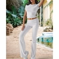 thumbnail image 2 of Solid Color Slim Fit Short Sleeve Trousers Suit Gray L, 2 of 7