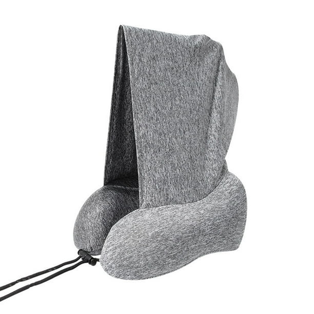 Cojín para el cuello con capucha, almohada con capucha en forma de U, almohada con capucha para el cuello, cojín con capucha en forma de U, compacto y ligero