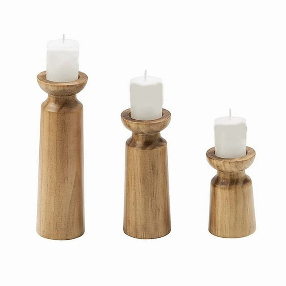 3PCS Natural Wooden Candle Holders, Retro Style Wedding Candlesticks, Festive Table Decor for Home & Parties