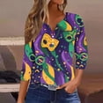 thumbnail image 1 of UPPADA Femmes T-Shirts à Manches 3/4 Mardi Gras Yall T-Shirts à Imprimé Floral Col Rond Blouse à devant Plissé Hauts d'Été Décontractés Chandail à Enfiler Haut Mode Fête Défilé Hauts T-Shirts à Manches 3/4 pour Femmes Économie, 1 of 5