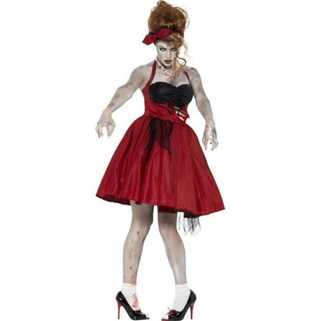 Smiffys 44369S Red Zombie 50s Rockabilly Costume with Dress with Latex Rib & Headband - Small
