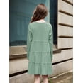 thumbnail image 6 of Arshiner Girls Long Sleeve Dress Fall Cotton Crewneck Tiered Ruffle Swing Solid Casual Midi Dresses, 6 of 6