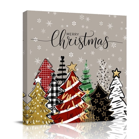 Canvas Wall Art Merry Christmas Framed Canvas Prints for Bathroom Kitchen Farmhouse Xmas Tree Winter Snowflake Grey Gallery Wrapped Wall Decor for Home Office Gifts 10 x10 Ship Next Day