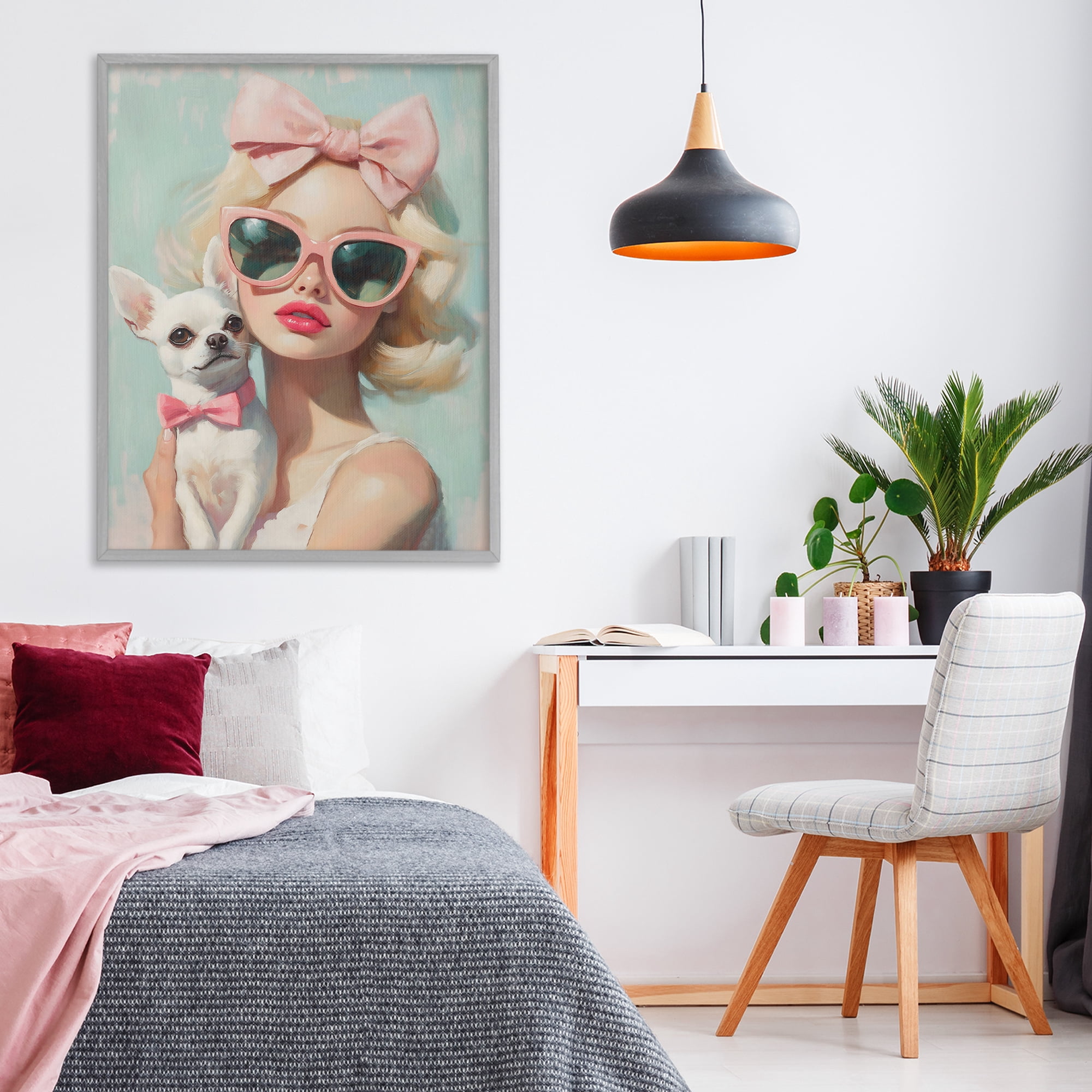 Stupell Industries Girl with Chihuahua Gray Framed Giclee Art, design by The Prints Vibe