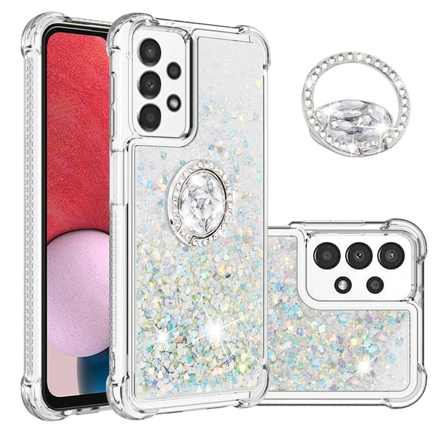 Funda para Samsung Galaxy A13 4G con Brillo Líquido Flotante, Purpurina, Parachoques y Anillo Giratorio Soporte