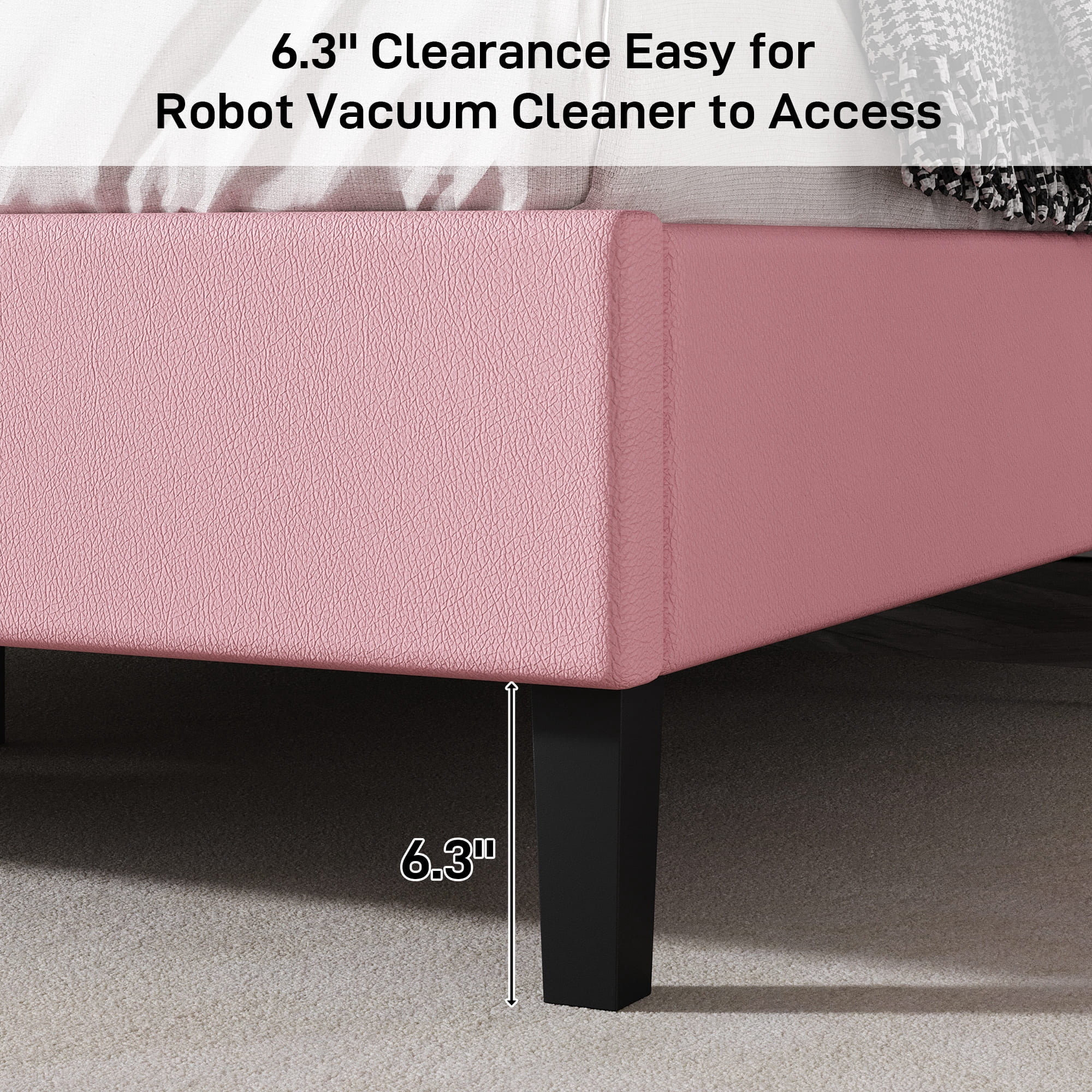 4 EVER WINNER Full Upholstered Bed Frame with Adjustable Headboard, Button Tufted Linen Bed Base, Platform Bed with Wood Slat, Heavy Duty, Easy Assembly, No Box Spring Needed, Pink
