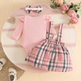thumbnail image 5 of CAICJ98 Baby Girl Clothes Fall Winter Outfit Ruffle Long Sleeve Romper Cute Bear Plaid Skirt Bow Headband 3 Pcs Set, Size 3-6 Months, 5 of 9