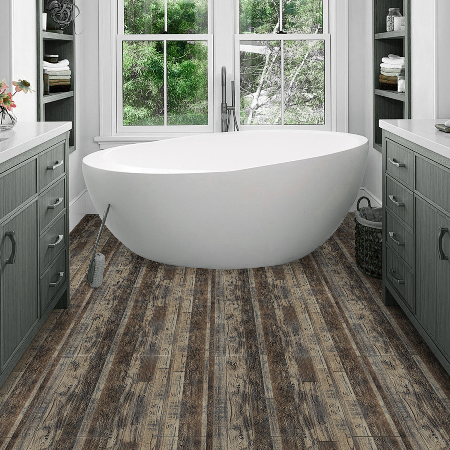 Abyssaly Vinyl Peel and Stick Flooring Tile 5.9 inch x 35 inch, Covering Area 14.53 Sq.Ft, Self-Adhesive Plank Flooring Tile Wood Grain Look for Kitchen Dinning Room Bedroom Home Decoration（10 pcs）