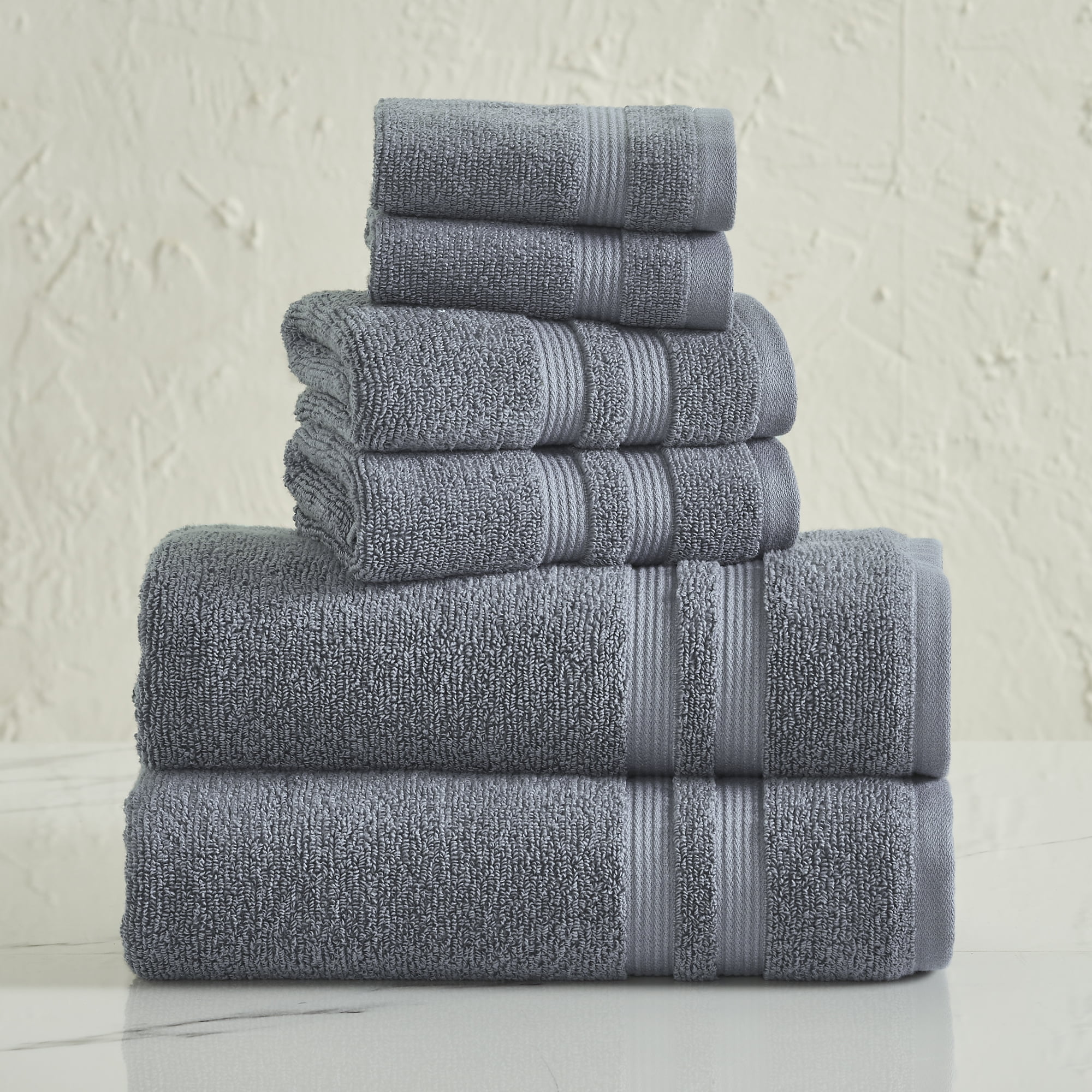 Mainstays 6-Piece Performance Bath Towel Set, Super Soft Quick Dry, Solid Grey