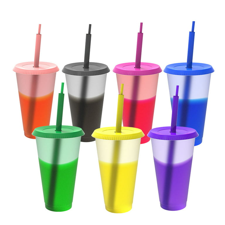 Color Changing Cups 7 Pack - 32 oz Reusable Cups, Lids and Straws BPA Free,  Color changing tumblers cups - Adult Kids Coffee Cup Party Cup 