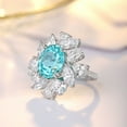 thumbnail image 4 of Oval Cut Lab Created Moissanite Sky Blue Topaz Floral Cocktail Ring with Pear Cut Accents in 925 Sterling Silver – Statement Party Jewelry for Women, 4 of 7
