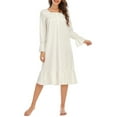 thumbnail image 5 of Aobny Moomoo Comfy Nightgowns for Women's White Cotton Nightgowns Square Neckline Long Sleeve Knee Length Shirts Summer, 5 of 7