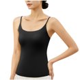 thumbnail image 2 of Staron Summer Sleeveless Camisole for Women Casual Round Neck Tank Top with Padded Bra Comfy Basic Solid Color V-Neck Cami, Black M, 2 of 4