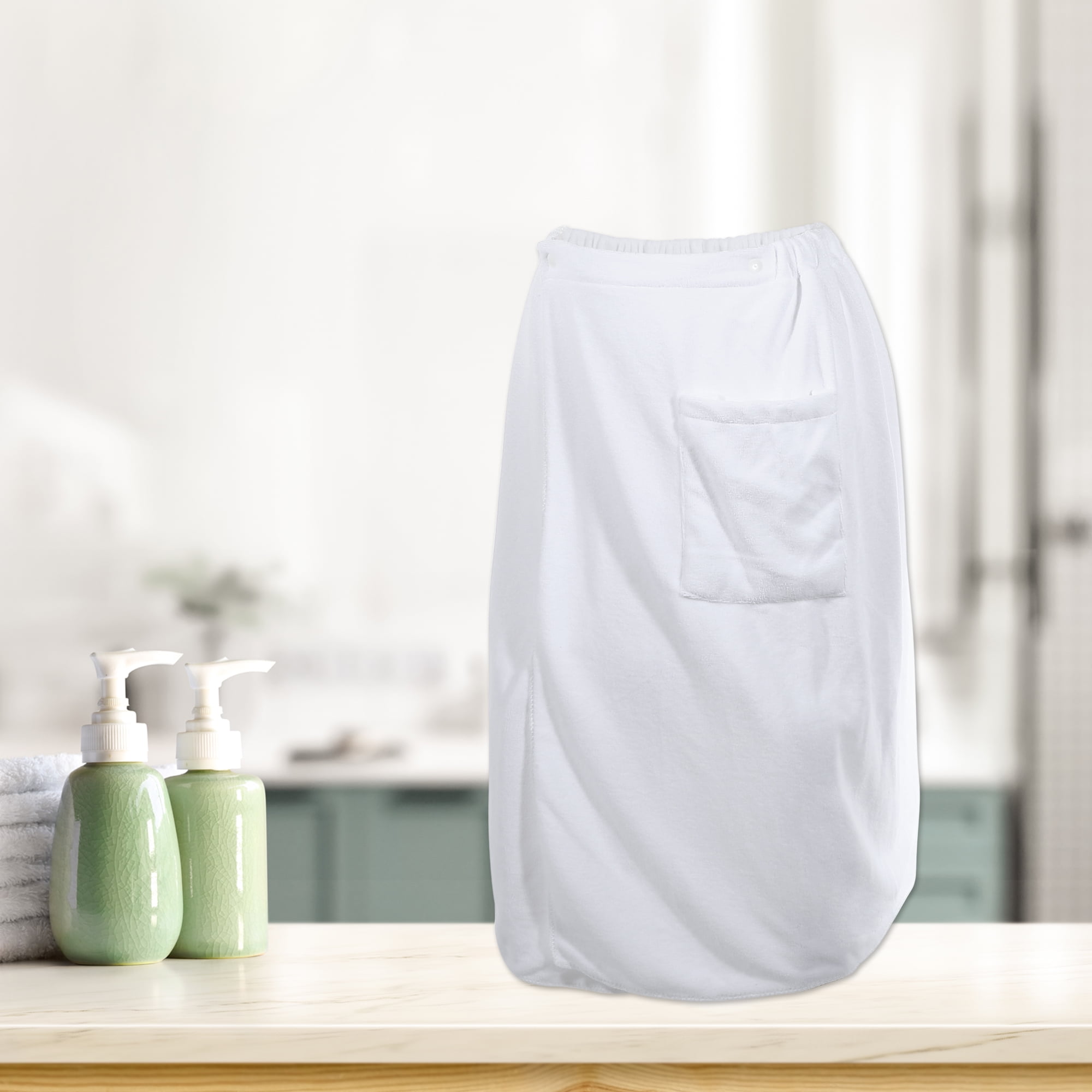 Unique Bargains 2 Pcs Men's Bath Wrap Towel Body Wrap for Shower Spa Adjustable Robes White 70x140cm