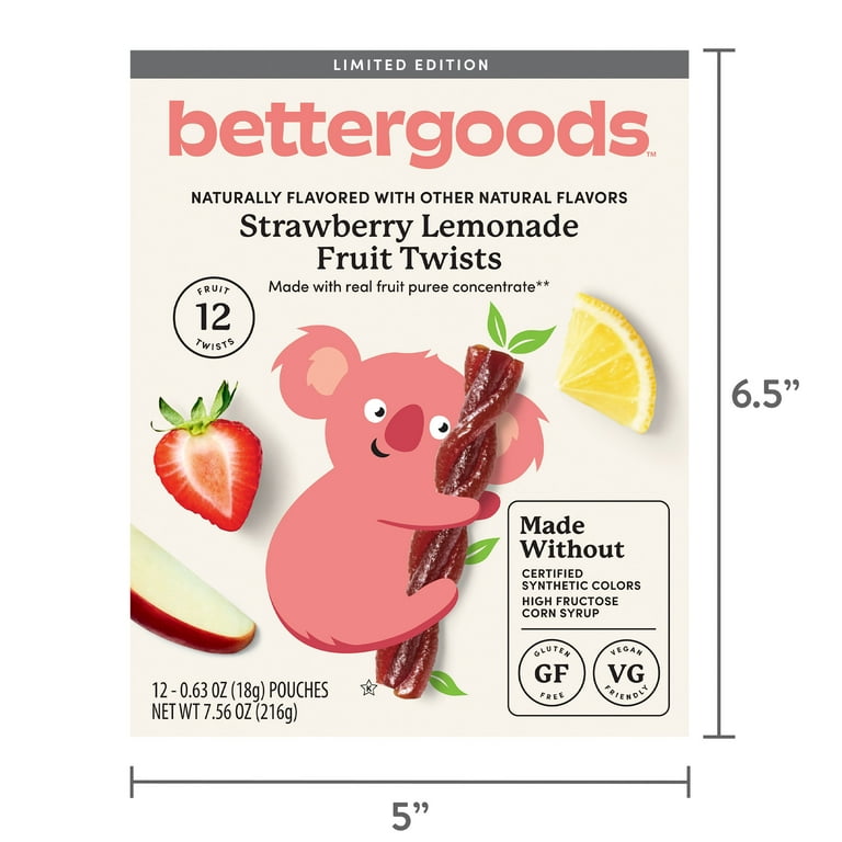 bettergoods Strawberry Lemonade Fruit Twists, 0.63 oz, 12 Count