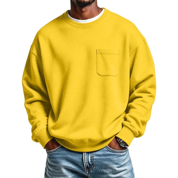 Men's Crewneck Pocket Sweatshirt Long Sleeve Relaxed Fit Chest Pocket Soft Casual Basic Pullover Sweatshirt