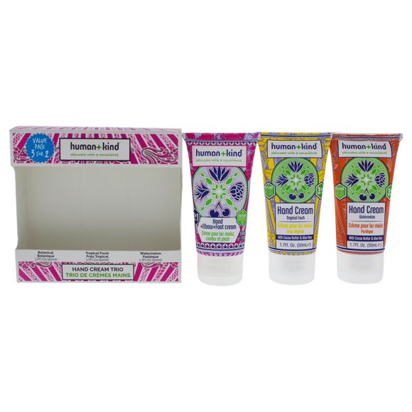 Hand Cream Trio by Human+Kind for Unisex - 3 x 1.7 oz Watermelon, Tropical Fresh, Lavender