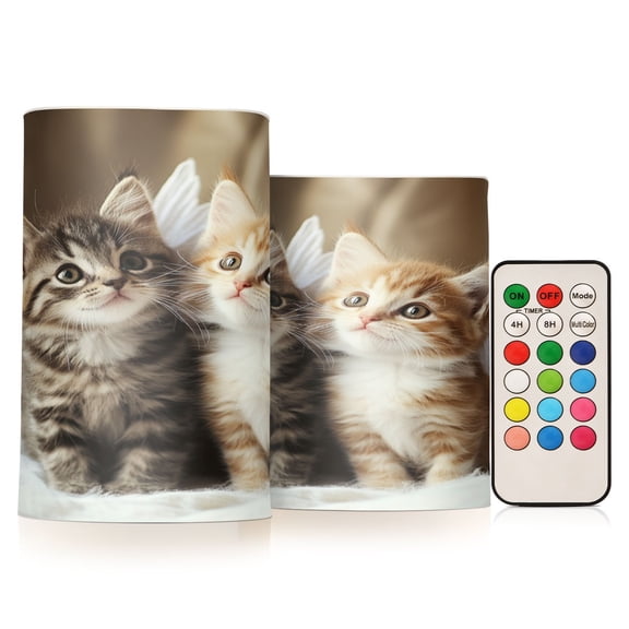 BZSMCE Flameless Candles LED Lights Two Cute Cats with Wings Creativity Battery Candles