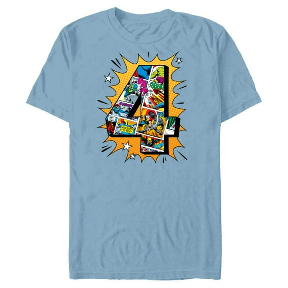 Marvel Avengers Comics 4th Birthday - Short Sleeve Blended T-Shirt for Adults - Customized-Ocean Blue