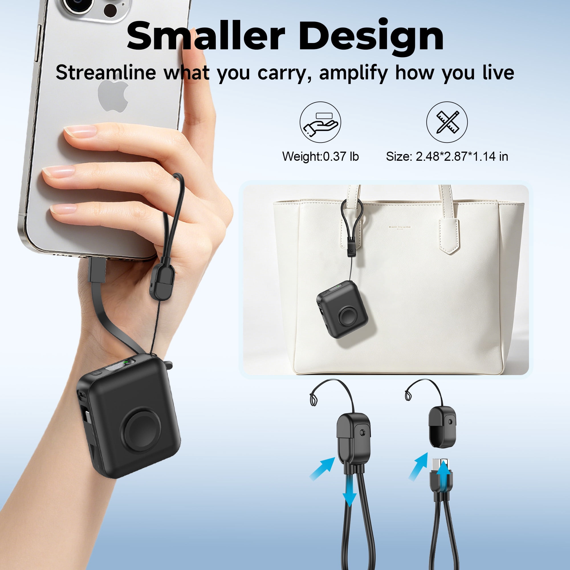 20000mAh Portable Charger 22.5W Fast Charging Power Bank with Built-in Cable,Travel Essentials Small Battery Pack with LED Display,Magnetic Phone Charger for Apple Watch and iPhone,Samsung,iPad,Black