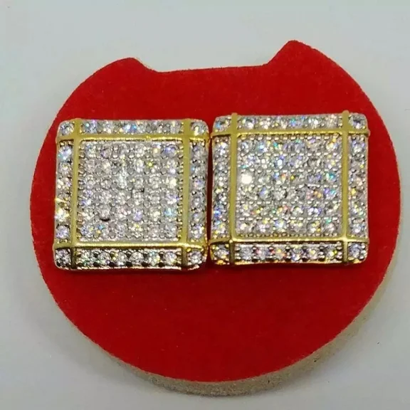 Round Cut 2 Ct White Moissanite Stud Earrings Men's Gold Plated 14K Yellow