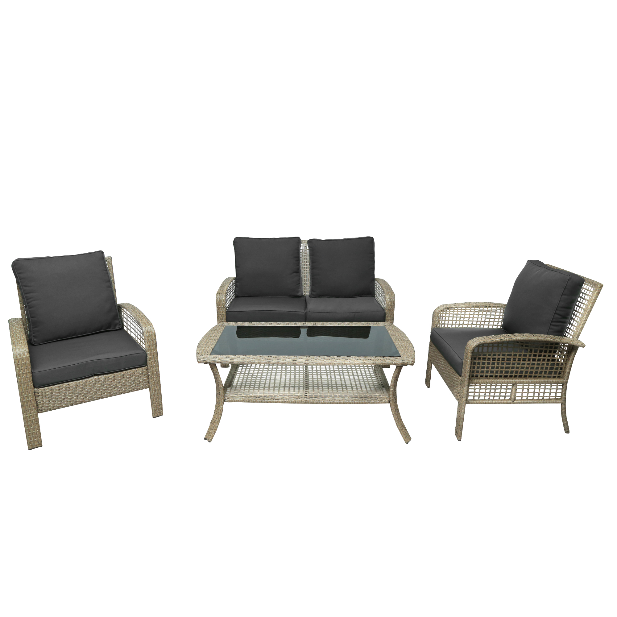 4 Pcs Patio Conversation Sets, PE Rattan Patio Set, Outdoor Bistro Set with Table and Washable Cushions, Patio Porch Sunroom Furniture Set for Garden Poolside Balcony, JA2370 - image 4 of 8