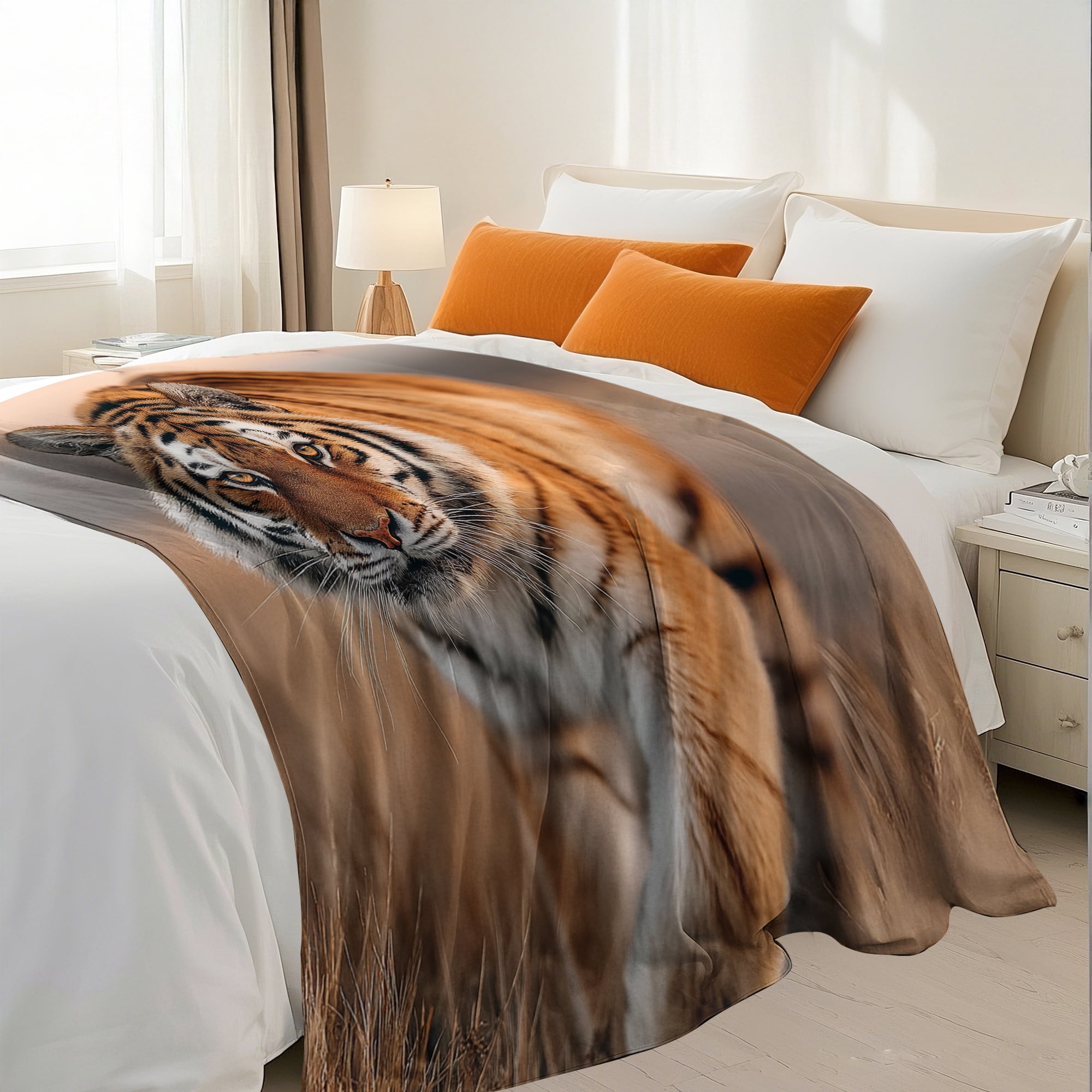 Flannel Fleece Throw Blanket, Soft Large Throw Blanket, Lightweight Cozy Plush Throw Blanket Fit Sofa Bed, 40"x50", Tiger