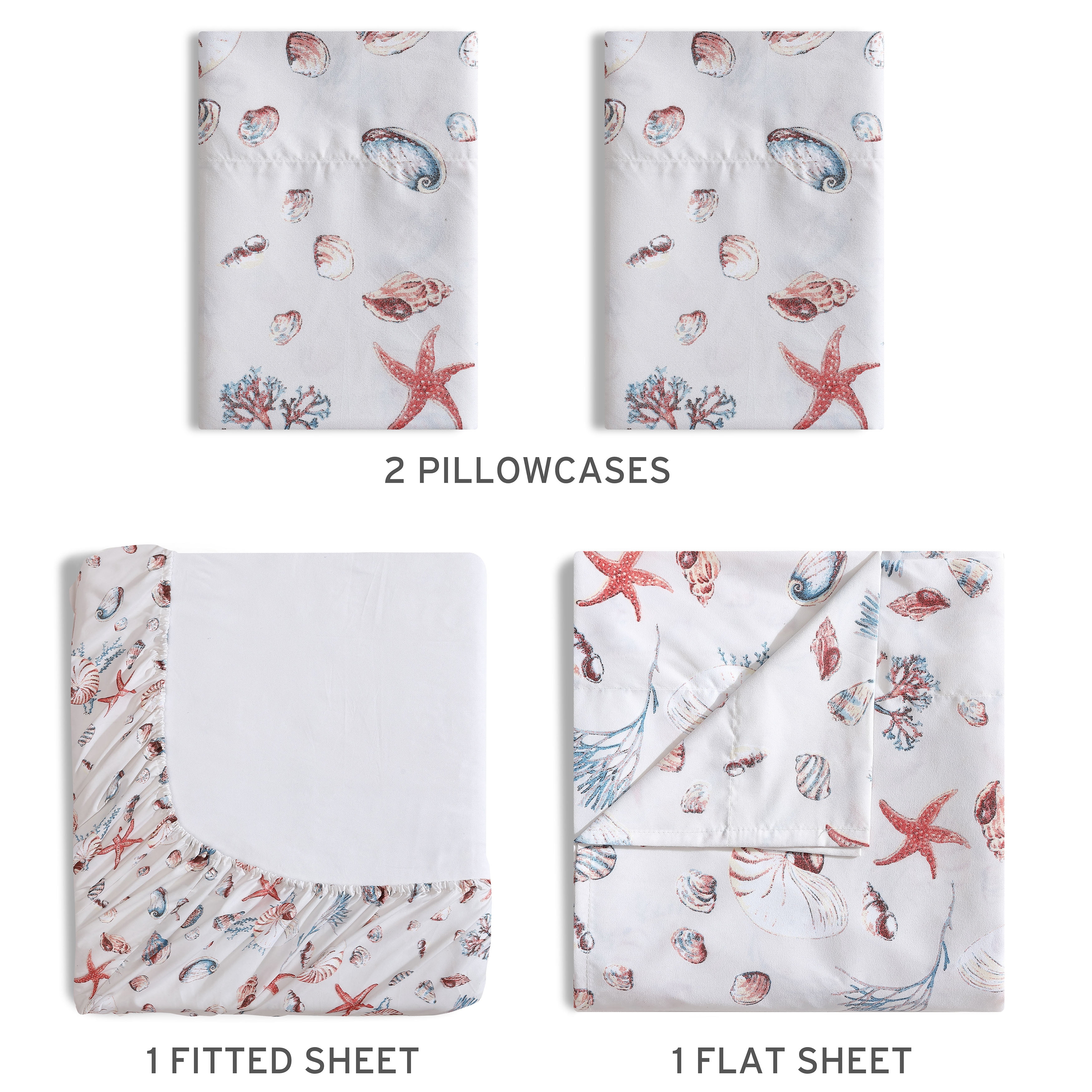 Beatrice Home Fashions Coastal Print Microfiber 4PC Sheet Set Queen Oceanside Sand