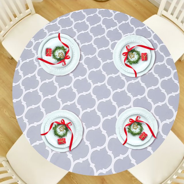 Nappe Ajustée en Vinyle à Bords Élastiques avec Dos en Flanelle et Bord Élastique pour Intérieur et Extérieur, Protection de Table Ronde en Vinyle Ajustée, Imperméable et Essuyable