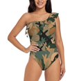 thumbnail image 2 of Picia Camouflage Rabbit Pattern Women's One Piece Swimsuits,One Shoulder Swimwear Asymmetric ,Ruffle Monokinis Bathing Suits,High Waisted Flattering Bathing Suits-, 2 of 8