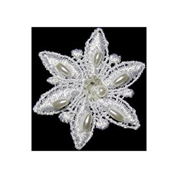 Altotux 1.5"x1.5" White Flower Pearl Beaded Sequins Rayon Venise Lace Motif 3 pc