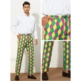 thumbnail image 5 of Unique Bargains Men's Printed Dress Pants Flat Front Business Suit Trousers 34 Green Purple, 5 of 6