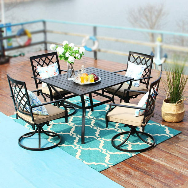 Mf Studio 5pcs Patio Dining Set With, Wicker Patio Dining Set With Swivel Chairs