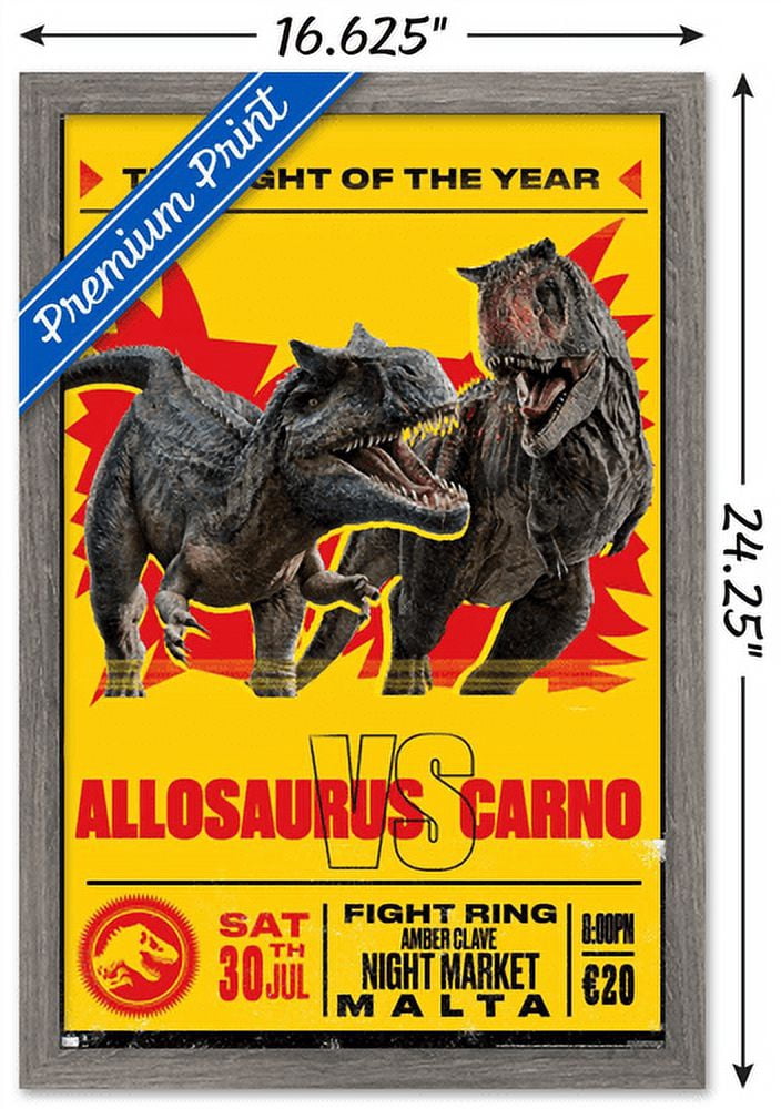 Jurassic World: Dominion - Allosaurus Vs Carno Wall Poster, 14.725" x 22.375" Framed