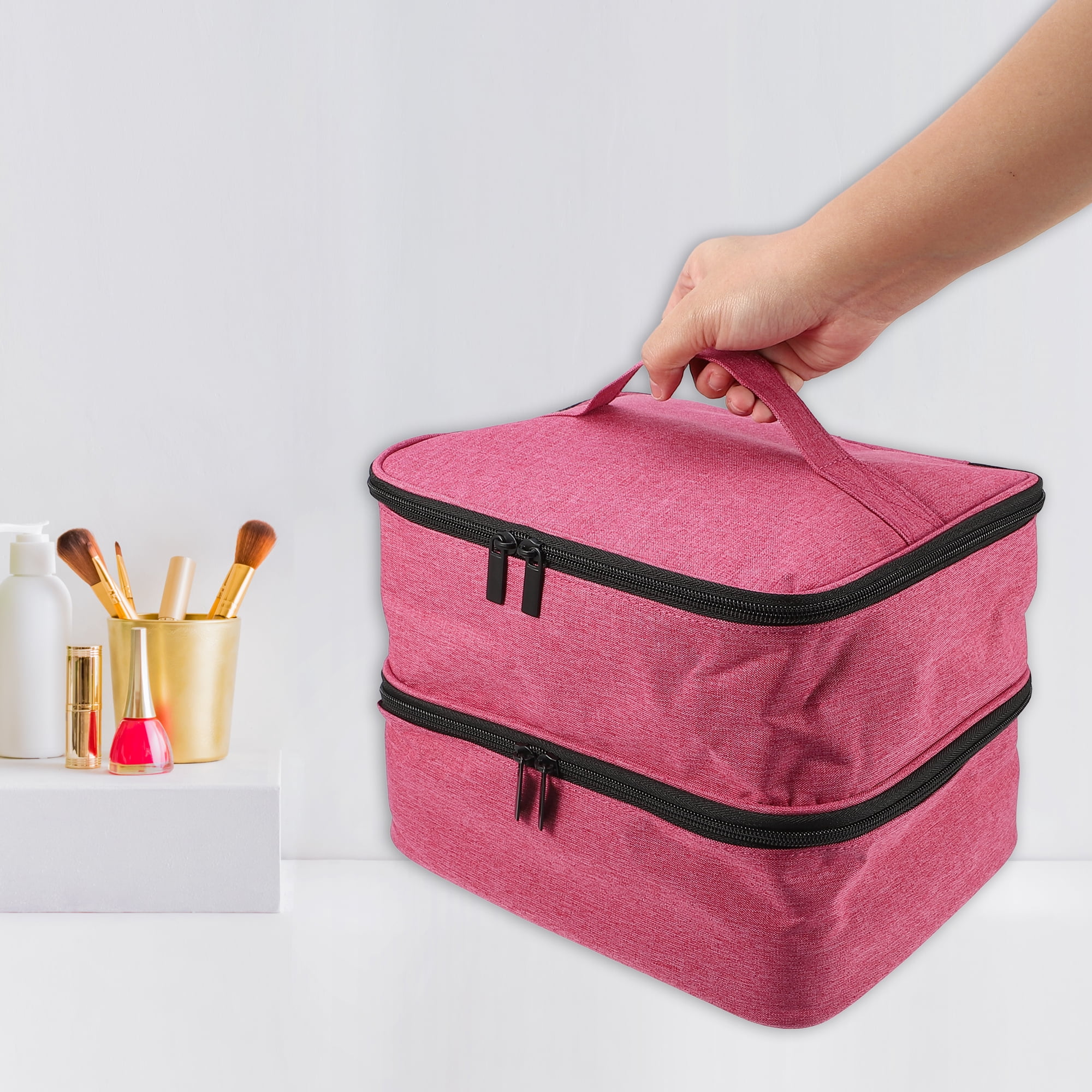 Unique Bargains Floral Makeup Bag Zipper Flower Cosmetic Pouch Rose Red