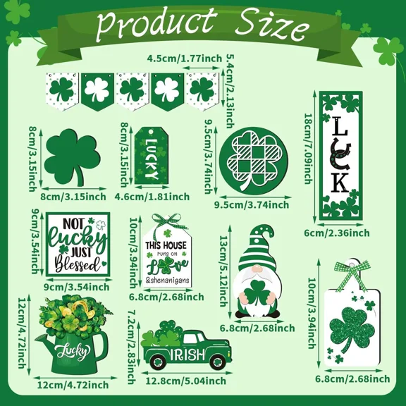 Janrevotw St. Patrick'S Day Tiered Tray Decorations Shamrock Gnome Truck Wooden Sign Rustic Irish Theme Table Centerpiece