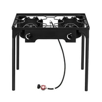 Oufan Outdoor Camp Stove High Pressure Propane Gas Cooker Portable Cast Iron Patio Cooking Burner (Double Burner 150000-BTU),Black