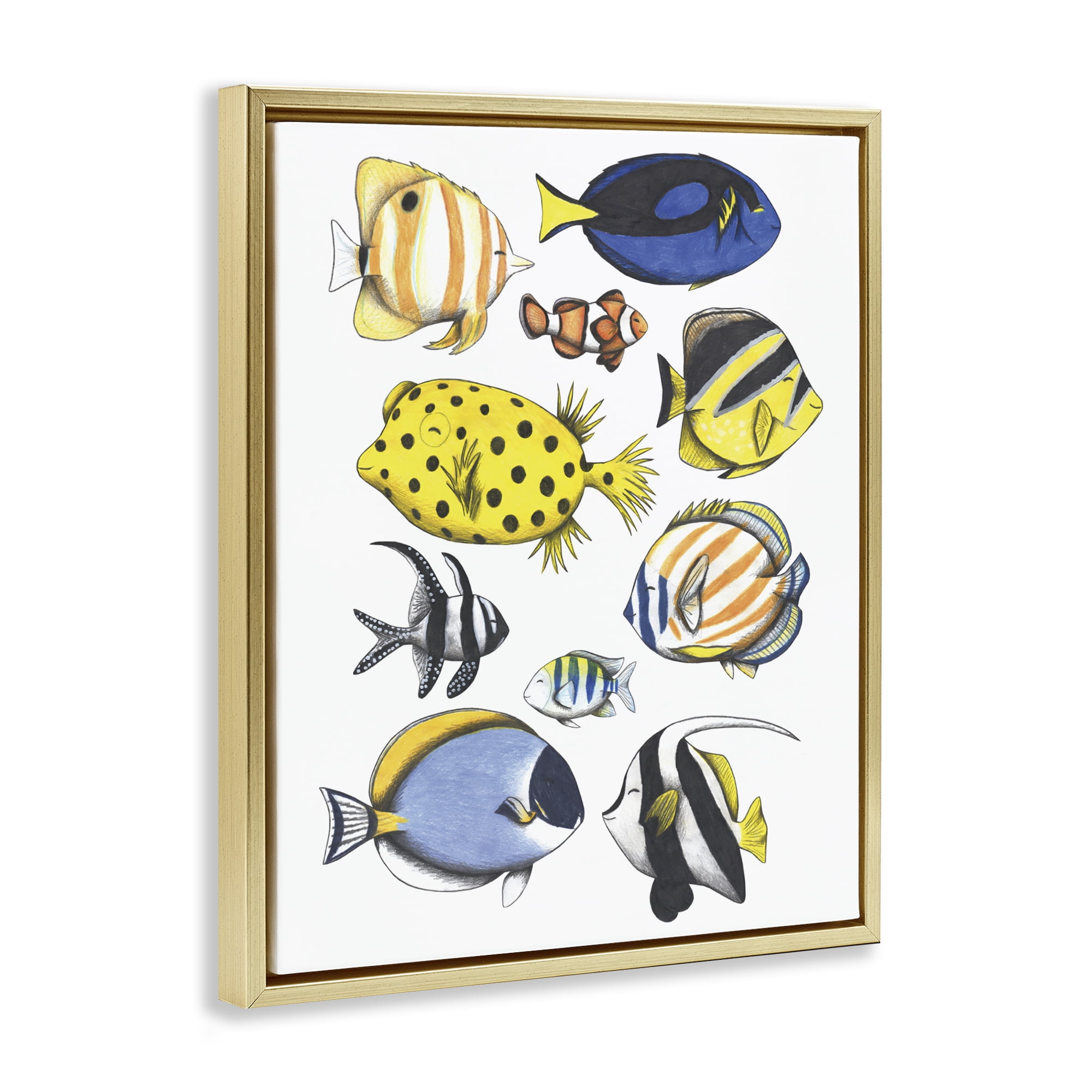 Stupell Industries Aquatic Fishes Collection Gold Framed Floater Canvas Wall Art, design by Cecilia Battaini