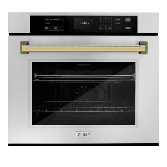 ZLINE 30 in. Autograph Edition Professional Convection Single Wall Oven with Air Fry and Self Clean in Stainless Steel with Polished Gold Handle (WASZ-30-G)