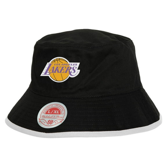 Men's Mitchell & Ness Black/Light Blue Los Angeles Lakers Flip It Reversible Bucket Hat