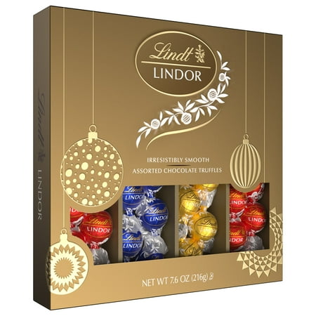 Lindt LINDOR Assorted Chocolate Christmas Candy Truffles Gift Box, 7.6 oz.