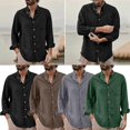 thumbnail image 5 of Camisa informal de lino y algodón para hombre, blusa holgada de manga larga con botones., 5 of 5