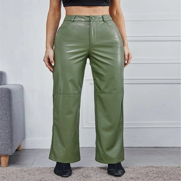 XFLWAM Faux Leather Pleather Pants for Women High Waist Straight
